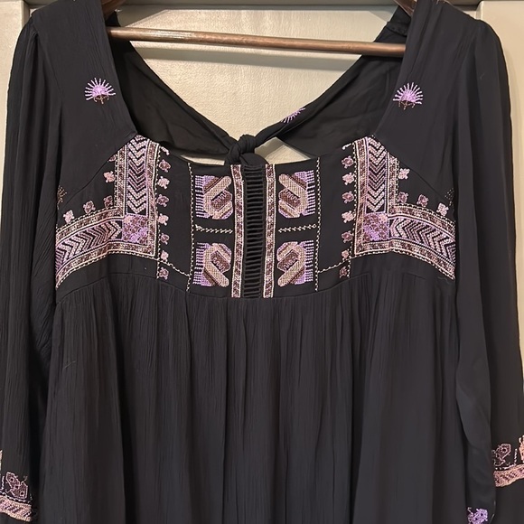 Free People Rhiannon Embroidered Babydoll Dress in Black Long Sleeves Size Small - Picture 8 of 16